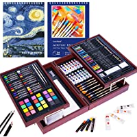 126 Piece Art Set with 2 Drawing Pad, Art Set in Portable Wooden Case, Crayons, Oil Pastels, Colored Pencils, Acrylic…
