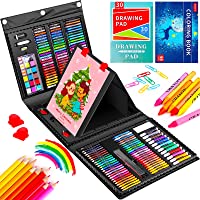 Sunnyglade 145 Piece Deluxe Art Set, Wooden Art Box & Drawing Kit with Crayons, Oil Pastels, Colored Pencils, Watercolor…