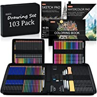 U.S. Art Supply 145-Piece Mega Wood Box Art Painting and Drawing Set in Storage Case - 2 Sketch Pads, 24 Watercolor…