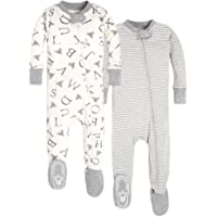 Burt's Bees Baby Baby Boys Sleeper Pajamas, Zip-Front Non-Slip Footie PJs, Organic Cotton