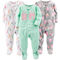 Simple Joys by Carter's Toddler and Baby Girls' Loose Fit Fleece Footed Pajamas, Pack of 3
