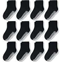 CozyWay Non Slip Toddler Socks for Kids With Grips 12 Pairs Sticky Anti Skids Boys Girls 1-9 Years