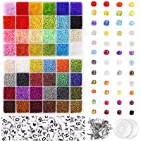 UOONY 35000pcs 2mm Glass Seed Beads for Jewelry Making Kit, 250pcs Alphabet Letter Beads, Glass Beads Set for Bracelets…