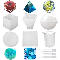 Silicone Resin Molds 5Pcs Resin Casting Molds Including Sphere, Cube, Pyramid, Square, Round with 1 Measuring Cup & 5…
