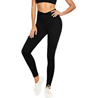 V Cross Waist Leggings for Women Tummy Control-Soft Workout Running High Waisted Non See Through Black Yoga Pants