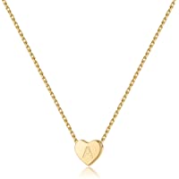 S925 Sterling Silver Heart Initial Necklace - White Gold 14K Gold Plated Silver Heart Initial Necklace for Women Girls…