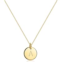 Befettly Initial Necklace,14K Gold-Plated Children Necklace Round Disc Double Side Engraved Hammered Name Necklace 16.5…