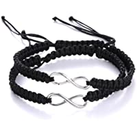 RINHOO 2PC/Set Stainless Steel 8 Infinity Couple Bracelet Braided Leather Rope Bangle Wrist Adjustable Chain Fit 7-9…