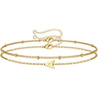Dainty Gold Initial Bracelets for Women, 14K Gold Plated Dainty Personalized Gold Bracelets Initial Bracelets for Women…