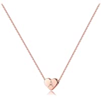 Turandoss Tiny Heart Initial Necklaces for Girls - 14K Rose Gold Filled Heart Pendant Handmade Dainty Heart Letter…