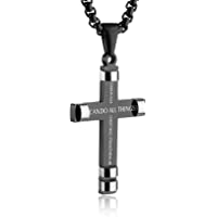HZMAN Philippians 4:13 Cross Pendant STRENGTH Bible Verse Stainless Steel Necklace 3 Colors Available