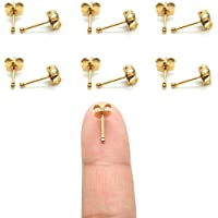 6 Pairs 14K Gold Plated 316L Surgical Steel Cartilage Piercing Tiny Stud Earrings 20G, Style Ball - Pearl - Cubic…