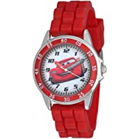 Cars Kids' Analog Watch with Silver-Tone Casing, Red Bezel, Red Strap - Official Cars Lightning McQueen Character on The…