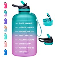 Venture Pal Large 1 Gallon Motivational Water Bottle with 2 Lids (Chug and Straw), Leakproof BPA Free Tritan Sports…