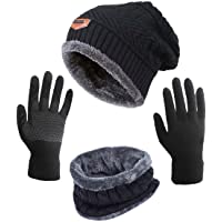 HINDAWI Winter Hat Scarf Gloves Slouchy Beanie Snow Knit Skull Cap Touch Screen Mittens Circle Scarves for Women