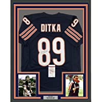 Framed Autographed/Signed Mike Ditka 33x42 Chicago Blue Football Jersey JSA COA