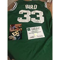 AUTOGRAPHED LARRY BIRD BOSTON CELTICS GREEN JERSEY CERTIFIED SIGNED FOR SSG SUPERSTAR GREETINGS AT A PRIVATE SIGNING