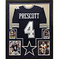 Dak Prescott Dallas Cowboys Autograph Signed Custom Framed Jersey Blue Suede Matted 4 Picture JSA Certified
