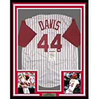 Framed Autographed/Signed Eric Davis 33x42 Cincinnati Pinstripe Baseball Jersey JSA COA