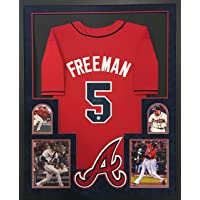 Freddie Freeman Atlanta Braves Autograph Signed Custom Framed Jersey Red Suede Matted 4 Picture Lojo Sports Certified