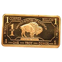 Metal Art Collection - 1 oz One Troy Ounce USA American Buffalo .999 Fine Copper Bullion Bar Ingot Cu Element CMCMINT