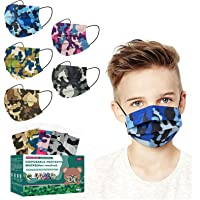 Kids Face Mask Individually Wrapped, Disposable Face Masks for Boys and Girls，Multicolored Camo Face Masks 3-ply, 5.7" x…