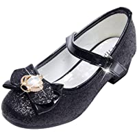Stelle Girls Mary Jane Glitter Shoes Low Heel Princess Flower Wedding Party Dress Pump Shoes for Kids Toddler