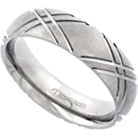 Sabrina Silver 6mm Titanium Wedding Band Ring Diamond Pattern Brushed Finish Domed Comfort Fit Sizes 7-14