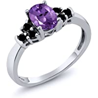 Gem Stone King 925 Sterling Silver Purple Amethyst and Black Diamond Women Ring (0.65 Ct Oval, Available in size 5, 6, 7…