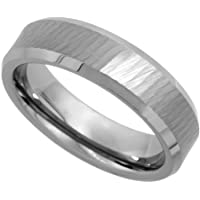 Sabrina Silver 6mm Diamond Cut Tungsten Wedding Ring for Women Sparkle Finish Beveled Edges Comfort fit, Sizes 5 to 10