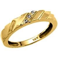 14k Yellow Gold Diamond Trio Wedding Set for Him and Her Stepped Grooves 0.075 ctw Brilliant Cut Mens 5mm Ladies 4mm…