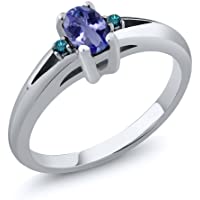 Gem Stone King 0.59 Ct London Blue Oval Topaz and Canary Diamond Sterling Silver Ring