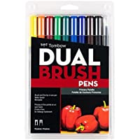 Tombow 56167 Dual Brush Pen Art Markers, Primary, 10-Pack. Blendable, Brush and Fine Tip Markers