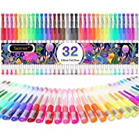 Glitter Gel Pens, 32-Color Neon Glitter Pens Fine Tip Art Markers Set 40% More Ink Colored Gel Pens for Adult Coloring…
