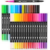 Caliart 34 Dual Brush Pens Art Markers, Artist Fine & Brush Tip Pen Coloring Markers for Kids Adult Coloring Book Bullet…