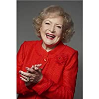 Betty White in Red with Big Smile Holding Hands Together 8 x 10 Inch Photo