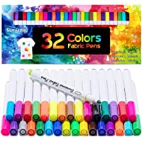 Fabric Markers Pen, 32 Colors Permanent Fabric Paint Pens Art Markers Set - Fine Tip, Child Safe & Non- Toxic for Canvas…