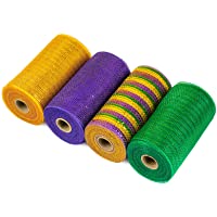 LaRibbons Deco Poly Mesh Ribbon - 6 inch x 30 feet Each Roll - Metallic Foil Gold/Purple/Green/Multicolor Set for…