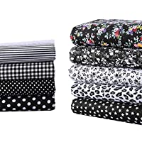 9 Pieces 19.5" x 19.5" 100% Cotton Fabric Black Fat Quarters Fabric Bundles, Pre-Cut Floral Print Quilting Squares for…