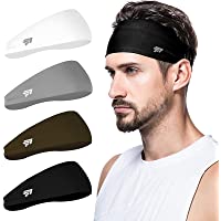 poshei Mens Headband (4 Pack), Mens Sweatband & Sports Headband for Running, Cycling, Yoga, Basketball - Stretchy…