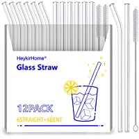 HeykirHome 12-Pack Reusable Glass Straw,Size 8''x10 MM,Including 6 Straight and 6 Bent with 2 Cleaning Brush- Perfect…