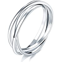 BORUO 925 Sterling Silver Ring Triple Interlocked Rolling High Polish Ring Size 4-12