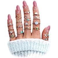 FUTIMELY Boho Retro Stackable Rings Sets for Teen Girls Women,Peak Sea Wave Compass Turquoise Rhinestone Knuckle Joint…