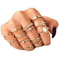 Sither 13 Pcs Women Rings Set Knuckle Rings Gold Bohemian Rings for Girls Vintage Gem Crystal Rings Joint Knot Ring Sets…
