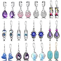 12-15 Pairs Teardrop Druse Crystal Drop Dangle Earrings for Women Girls Cubic Zirconia Huggie Hoop Earring Jewelry Set…