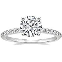 EAMTI 925 Sterling Silver 1.25 CT Round Solitaire Cubic Zirconia Engagement Ring Halo Promise Ring Size 4-11.5