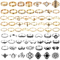PANTIDE 67Pcs Vintage Knuckle Rings Set Stackable Finger Rings Midi Rings for Women Bohemian Hollow Carved Flowers Gold…