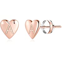 Heart Initial Stud Earrings for Girls - S925 Sterling Silver Post 14K Gold Plated Dainty Letter Earrings Hypoallergenic…