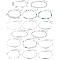 Softones 16Pcs Ankle Bracelets for Women Girls Gold Silver Two Style Chain Beach Anklet Bracelet Jewelry Anklet Set…