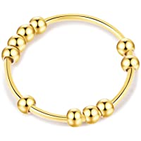 Gold Silver Fidget Ring Anti Anxiety Rings for Women, Anxiety Relief Rings Size 5-10 Beads Fidget Spinner Anxiety Ring…